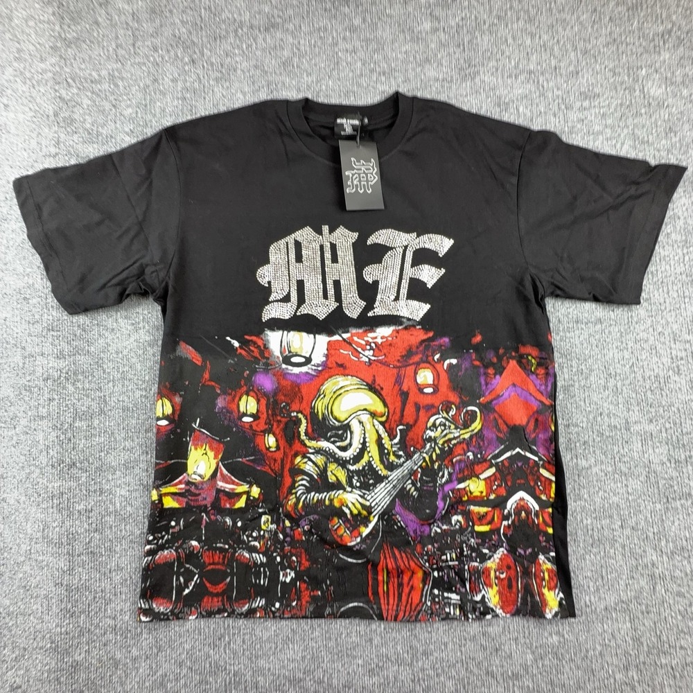 Mixed Emotion Shirt Mens XL Black Rhinestone Alien Guitar Graphic Tee Streetwear